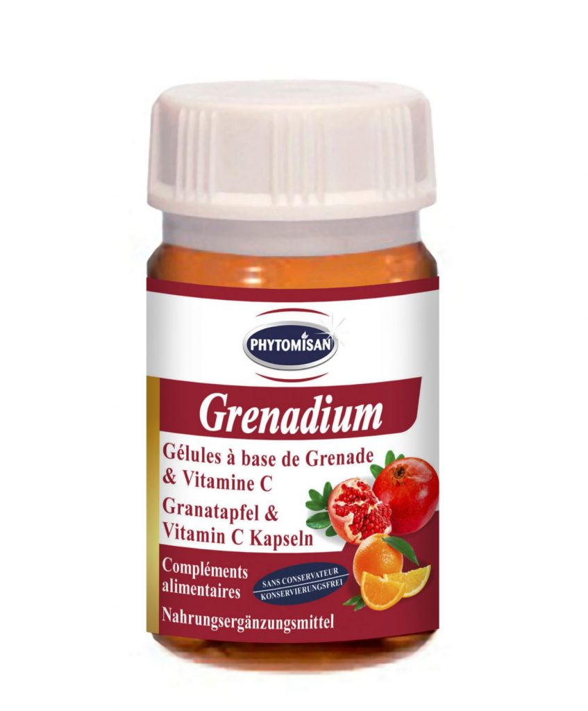 Le complément alimentaire naturel Grenadium, formulé par le laboratoire Phytomisan, vous fait profiter de l'explosion de bienfaits de la grenade. 