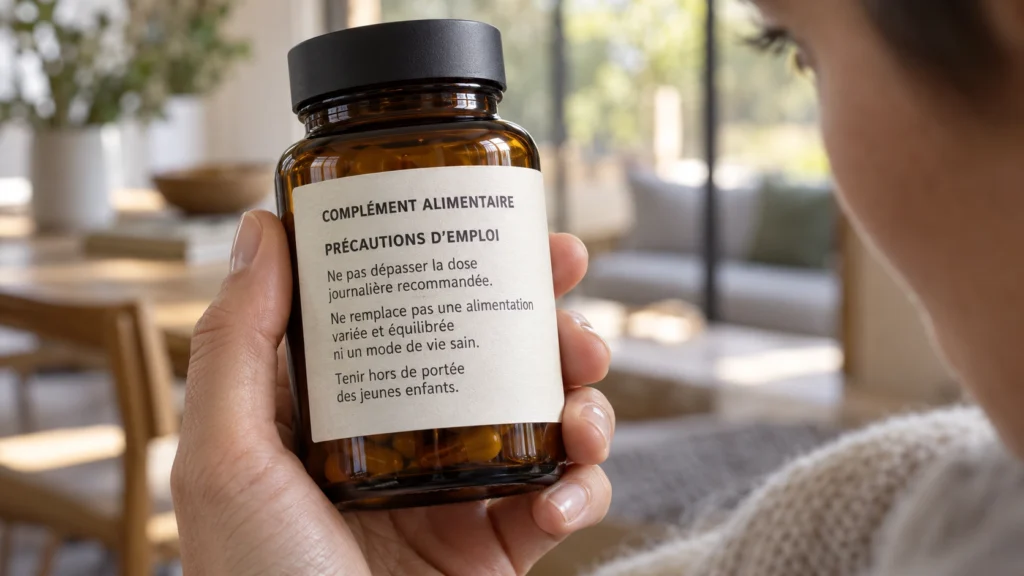 Étiquette lisible d’un complément alimentaire